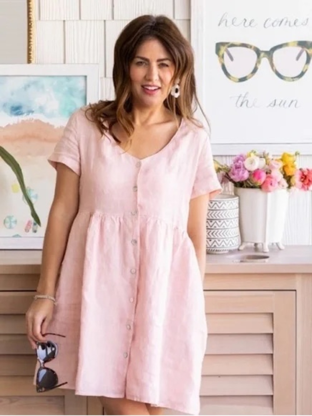 NWT Jillian Harris X Priv Hamptons Linen Pink Dress XL resort beach vacation